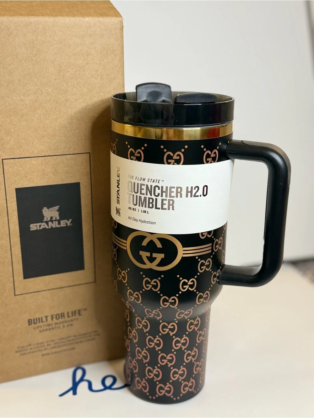 Stanley Quencher H2.0 Tumbler - Black & Gold Monogram - Picture 3 of 3